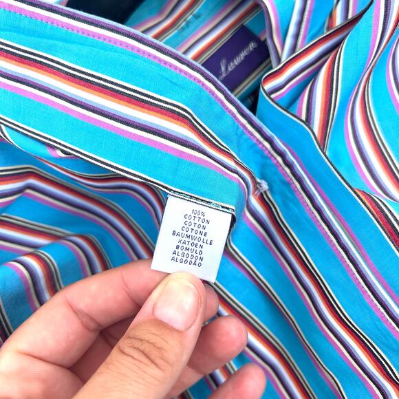 Ralph Lauren Men’s Purple Label Striped Button Down Turquoise Cotton XL Teal - Picture 10 of 11
